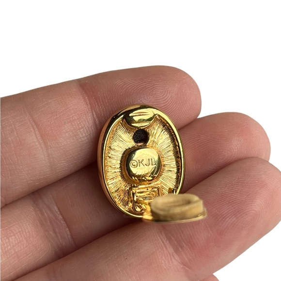 Vintage Kenneth Jay Lane KJL Faux Amber Tortoise Gold Clip Earrings - Picture 5 of 10